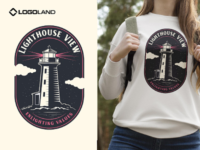 LIGHTHOUSE VIEW Logo Designed By LOGOLAND branding graphic design illustration lighthouse logo logo logo design minimal retro logo t shirt design vintage logo design