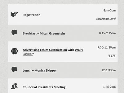 Soul Agenda of Events agenda event icons monochrome schedule table