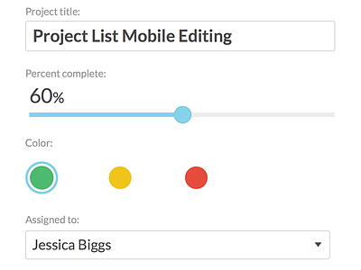 Project List mobile project editing edit form mobile