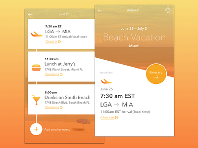 Itinerary App Concept app events flat interface itinerary mobile typography ui ux