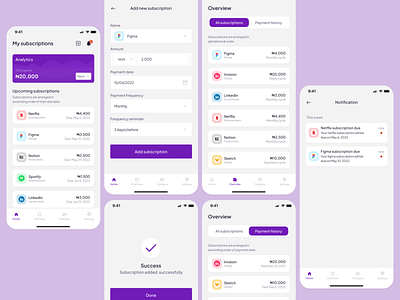 Subscription app light mode app design ui ux