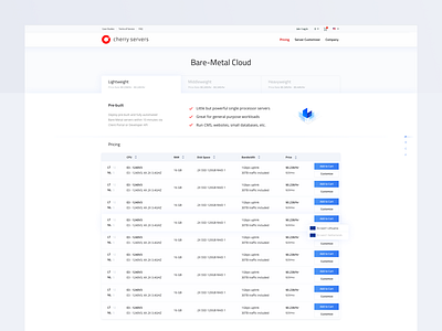 Cherryservers Pricing clean ui ux cloud computing compare market custom reserved elastic bare metal cloud light server features pricing web design services