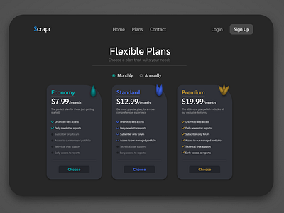 Pricing Plan Screen