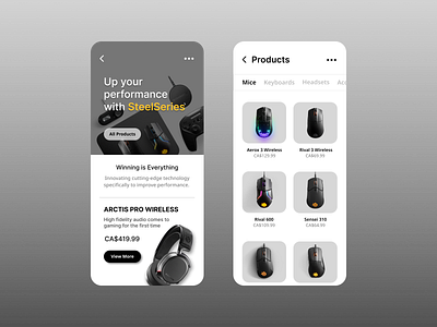 Ecommerce Store app design ecommerce gaming mobile peripheral products