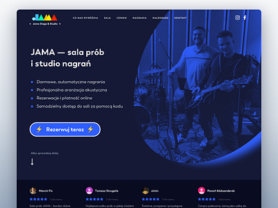 Jama Home Page — Rehearsal & Recording Space app design blue branding design flat minimal music simple ui ux vector web webdesign webdesigns