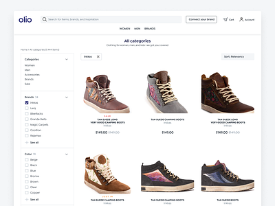 Olio Ecommerce listing page