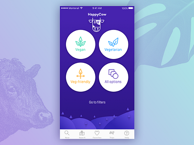 HappyCow Start Page app icons ios mobile purple