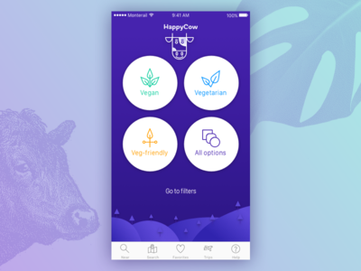 HappyCow Start Page app icons ios mobile purple