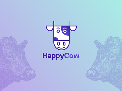 HappyCow logo animal lines logo minimal purple sansserif violet
