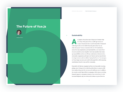 State of Vue.js report — spread book cover editorial illustration marketing minimal monterail print report vue vue.js
