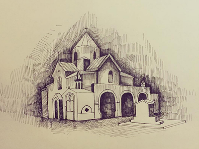 Armenian Church Saint Gayane armenia black church draw drawing ink painting paper pen yerevan