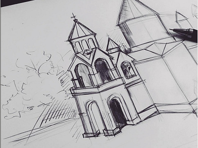5 armenia black church draw drawing ink painting paper pen yerevan