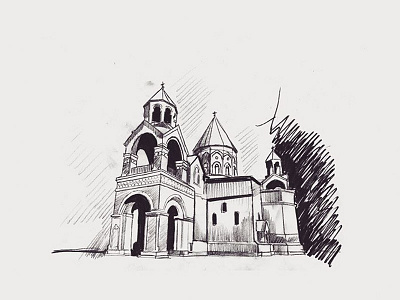 4 armenia black church draw drawing ink painting paper pen yerevan