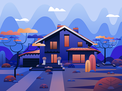 Illustration House blue clearing house illustrator orange