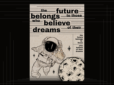 Poster space believe belongs black cosmonaut dreams future illustration old paper planet poster vintage