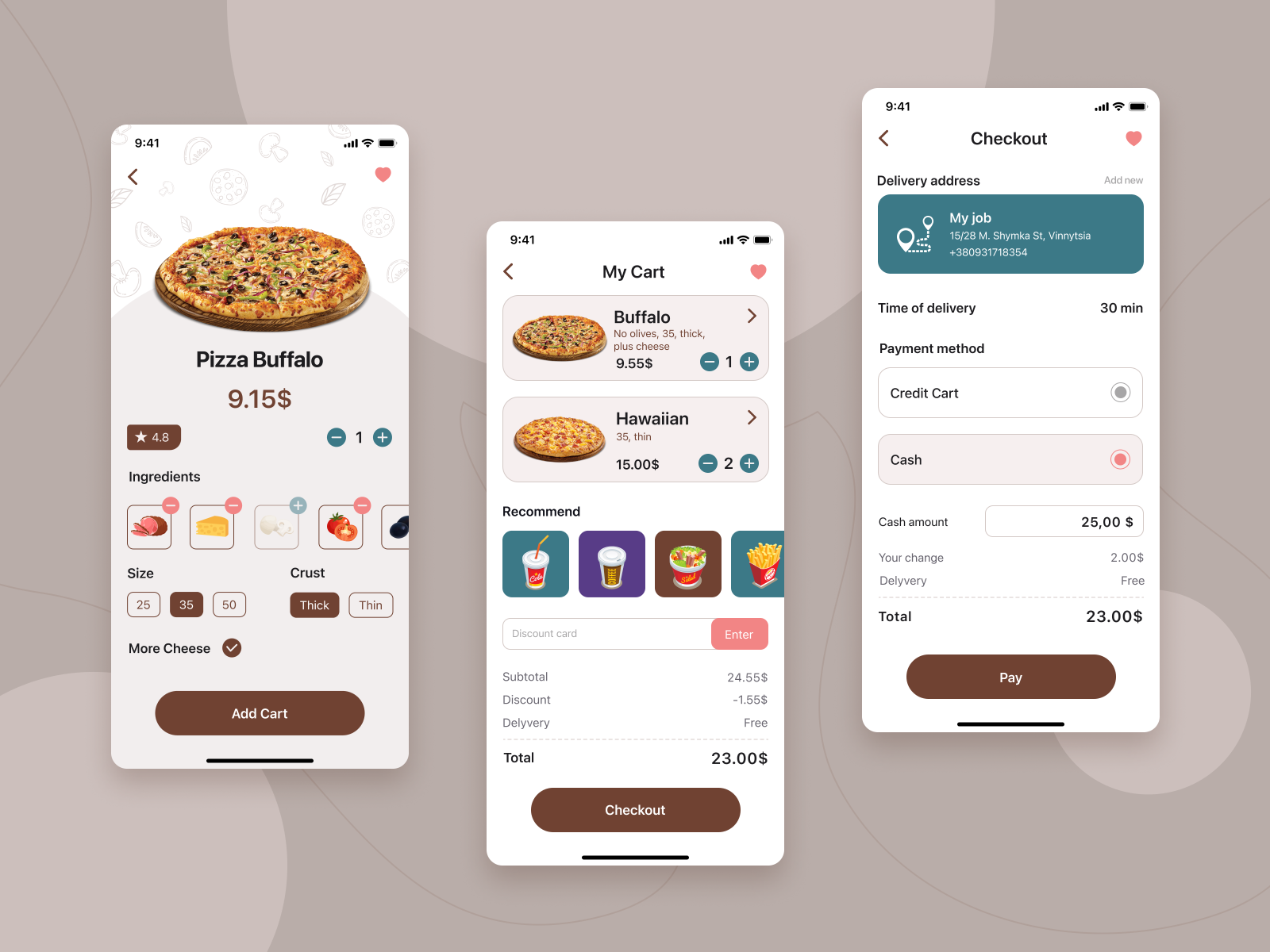 Pizza delivery app by Larisa Rebeziuk on Dribbble