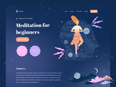 Meditation course clean course design illustration landing page meditation minimal ui web webdesign