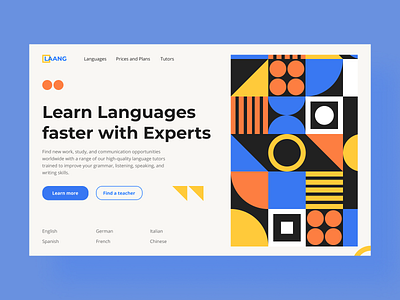 Online Language Courses Landing Page design firstscreen firstshot geometric design landingpage language learning ui visual design web