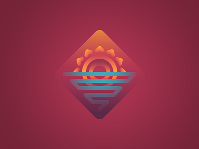 Retro Sunset badge icon ocean old school retro sea sun sunset