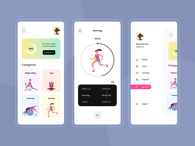 Fitness App app color colors design excercise fit fitness gym health healthy illustration ui ux