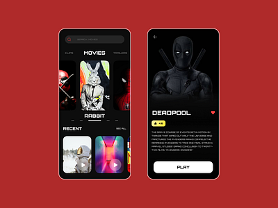 Movies app black colors dark theme design movies online streaming ui