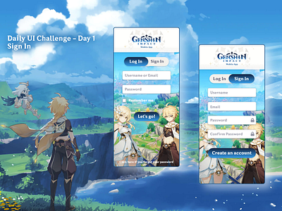 Sign In/Log In - Daily UI #001 daily ui dailyui dailyuichallenge genshin impact genshinimpact log in mobile ui sign in student ui design