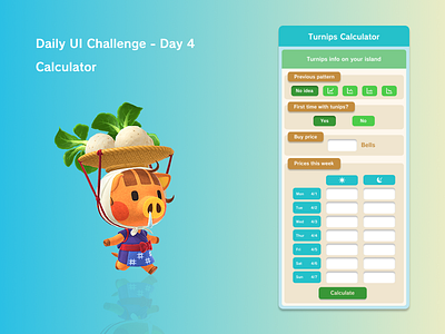 Calculator - Daily UI #004 acnh animal crossing daily ui dailyui dailyuichallenge design mobile ui student turnips calculator ui design