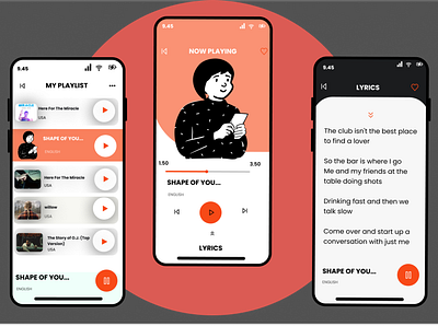 Music Player App app design mobie ui mobile ui typography ui uidesign userinterface ux