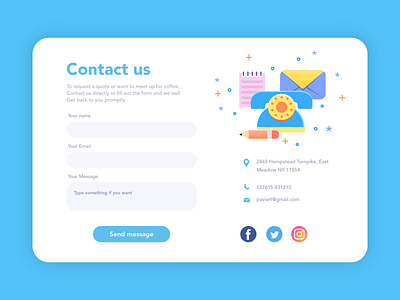 Contact us #DailyUI app branding contact dailyui design illustration mobile paviart ui web website