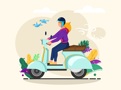 Girl and her motorbike art design flat graphic design illustration illustrator minimal vector web website