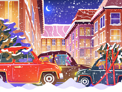 🎄🎄Festive fuss🎄🎄 app branding christmas christmas houses city design graphic design illustration logo tree car ui ux vector