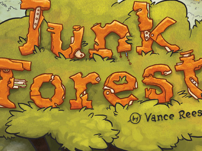Hand-Drawn Title blue brown forest green junk photoshop poster