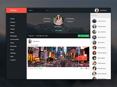 Social profile flat social ui user user interface ux website