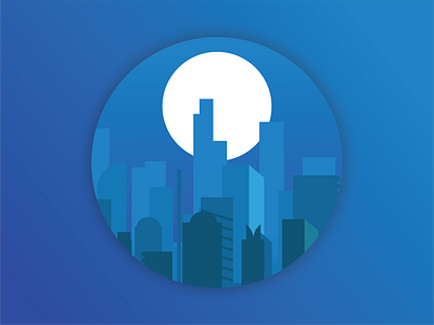 the moon behind the city buildings adobe blue blues branding city company design flat flatdesign gradient illustration illustrator simple vector