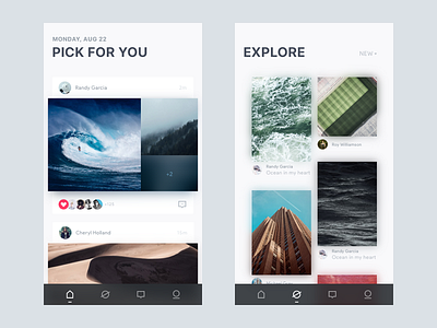 Picture community app concept explore home ios mobile picture sketch ui