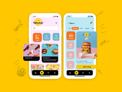 Yammy! Food delivery service app design food icon mobile ui ux