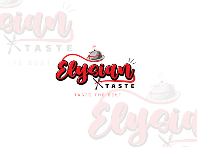 Elysian Taste | Restaurant Typography logo brand identity cloche logo cursive logo fork logodesign red and black restaurant logo spoon typography