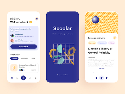 Educational app concept 3d app bottom nav bottom sheet concept debut design educational app firstshot illustration main page minimal mobile app mobile design newbie splashscreen ui ux