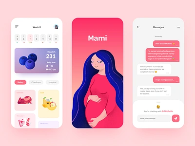 Pregnancy tracker app redesign app calendar cards chat childrens illustration chips mami mami app mobile app mobile app design pastel pregnancy pregnancy app pregnant rebound redesign ui ux