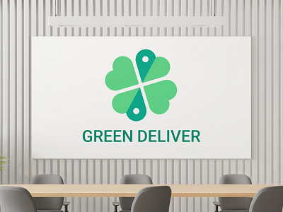 Green Deliver Logo on Office Mockup 3d app art brand branding clean color concept creative deliver delivery app design flat icon identity logo minimal plant simple vector