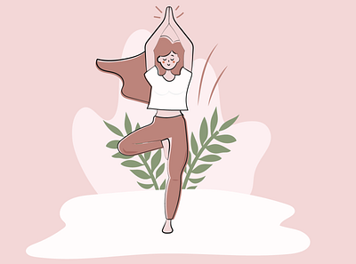 Tree Pose - Yoga Girl Illustration drawing girl illustration illustration vectorart yoga yoga pose
