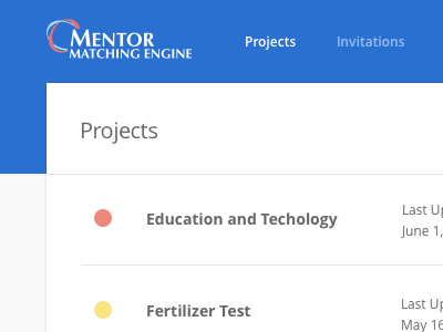 Mentor Matching Engine table view ui design