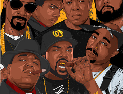 West coast legends 2pac biggie smalls drdre eazye eminem icecube illustration rap rapper snoop dogg tupac