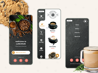Luscious Coffee Shop & Restaurant Menu app bean beans coffee coffee shop design drink food foursquare holiday menu mobile restaurant ui ux