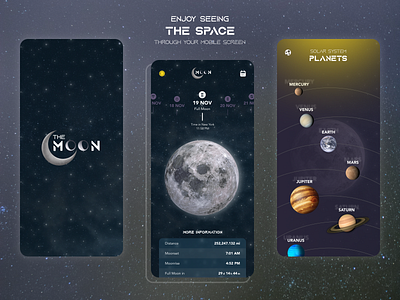 The MOON adobexd app appdesign dailyui design dribbblers gfxmob graphicdesignui mobile moon space ui userexperience userinterface ux