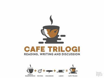 CafeTrilogi book brand branding brandmark cafe cafe logo coffee discussion icon identity illustration logo logogram logomark mark place read symbol vector write