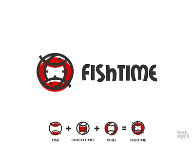 Fishtime Logo Concept brand branding brandmark chili fish icon identity logo logogram logomark mark restaurant symbol time