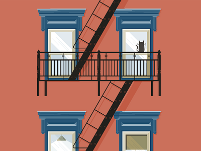 New York WIP cat city fire escape illustration new york poster sip windows