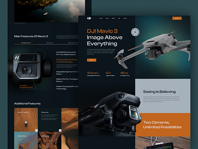 Landing page for DJI Mavic 3 concept dark design figma ui