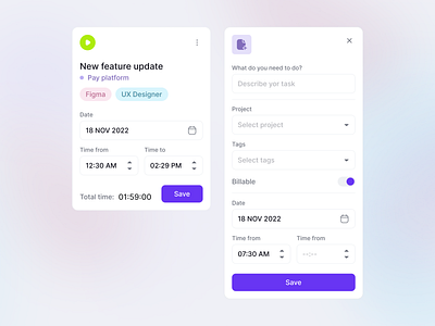 Time tracking platform - task creation & editing concept design figma form platform ui